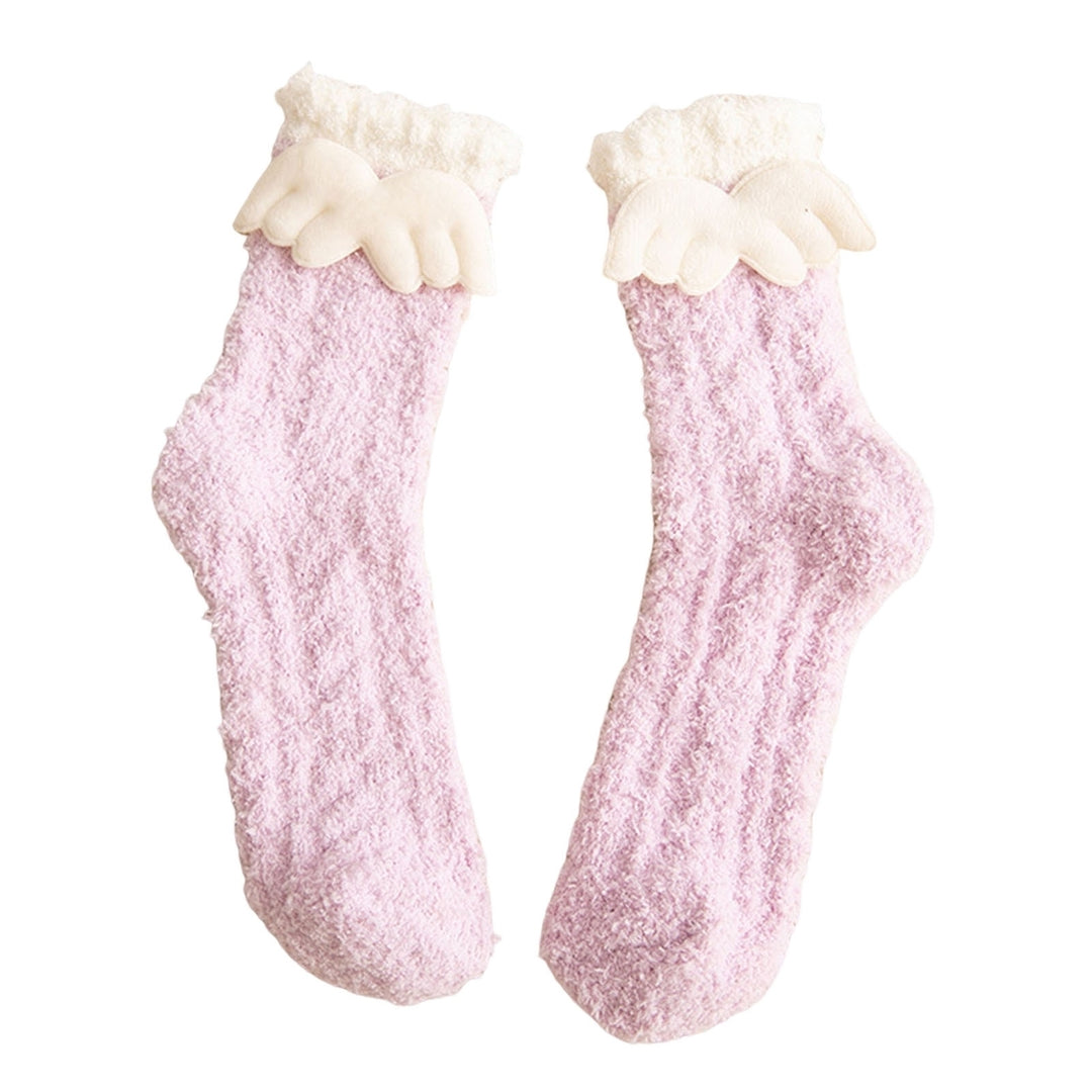 1 Pair Women Floor Socks Cartoon Rabbit Green Tree Coral Fleece Thicken Middle Tube Sleeping Socks for Daily Wear Image 6