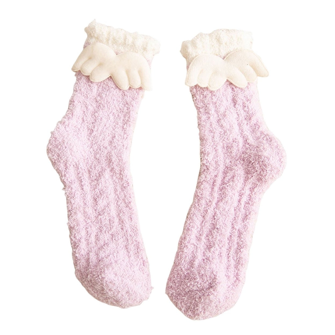 1 Pair Women Floor Socks Cartoon Rabbit Green Tree Coral Fleece Thicken Middle Tube Sleeping Socks for Daily Wear Image 1