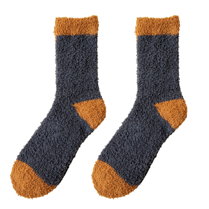 1 Pair Winter Socks Elastic Contrast Color Cozy Coral Fleece Soft Keep Warm Thicken Sweat Absorption Winter Floor Socks Image 6