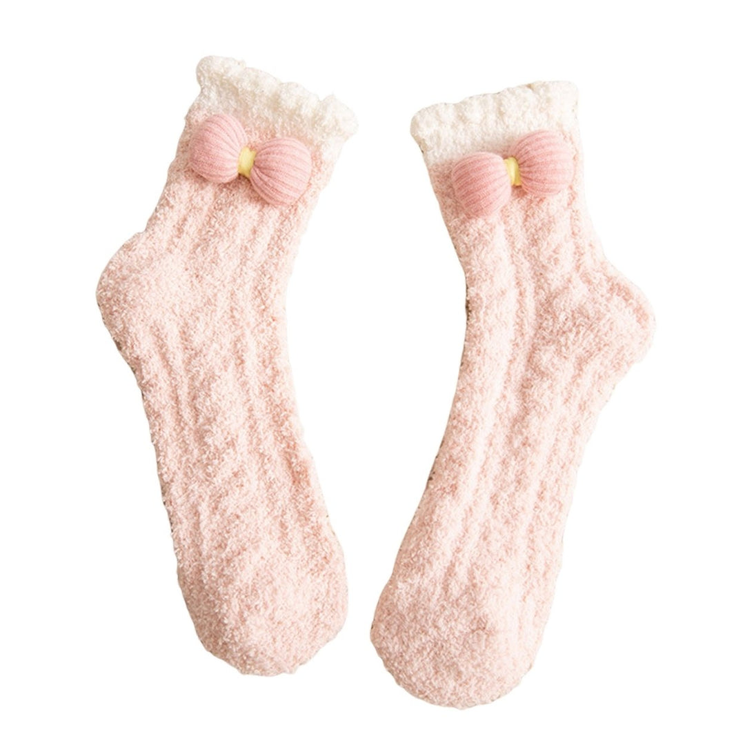 1 Pair Women Floor Socks Cartoon Rabbit Green Tree Coral Fleece Thicken Middle Tube Sleeping Socks for Daily Wear Image 1