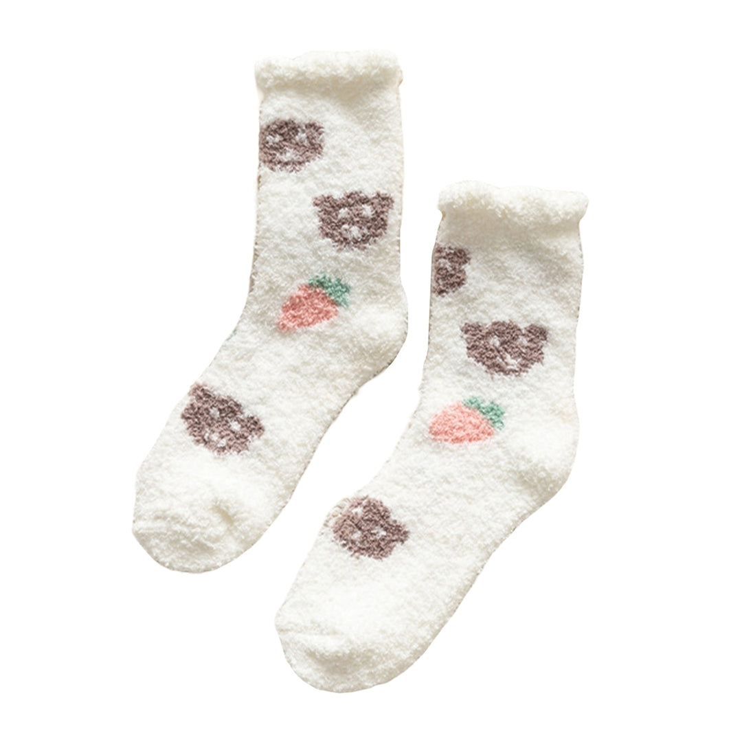 1 Pair Winter Floor Socks Stretchy Coral Fleece Cozy Contrast Color Thicken Keep Warm Soft Cartoon Animal Winter Sleep Image 3