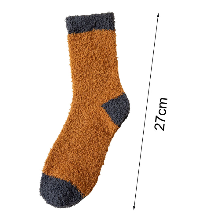 1 Pair Winter Socks Elastic Contrast Color Cozy Coral Fleece Soft Keep Warm Thicken Sweat Absorption Winter Floor Socks Image 10
