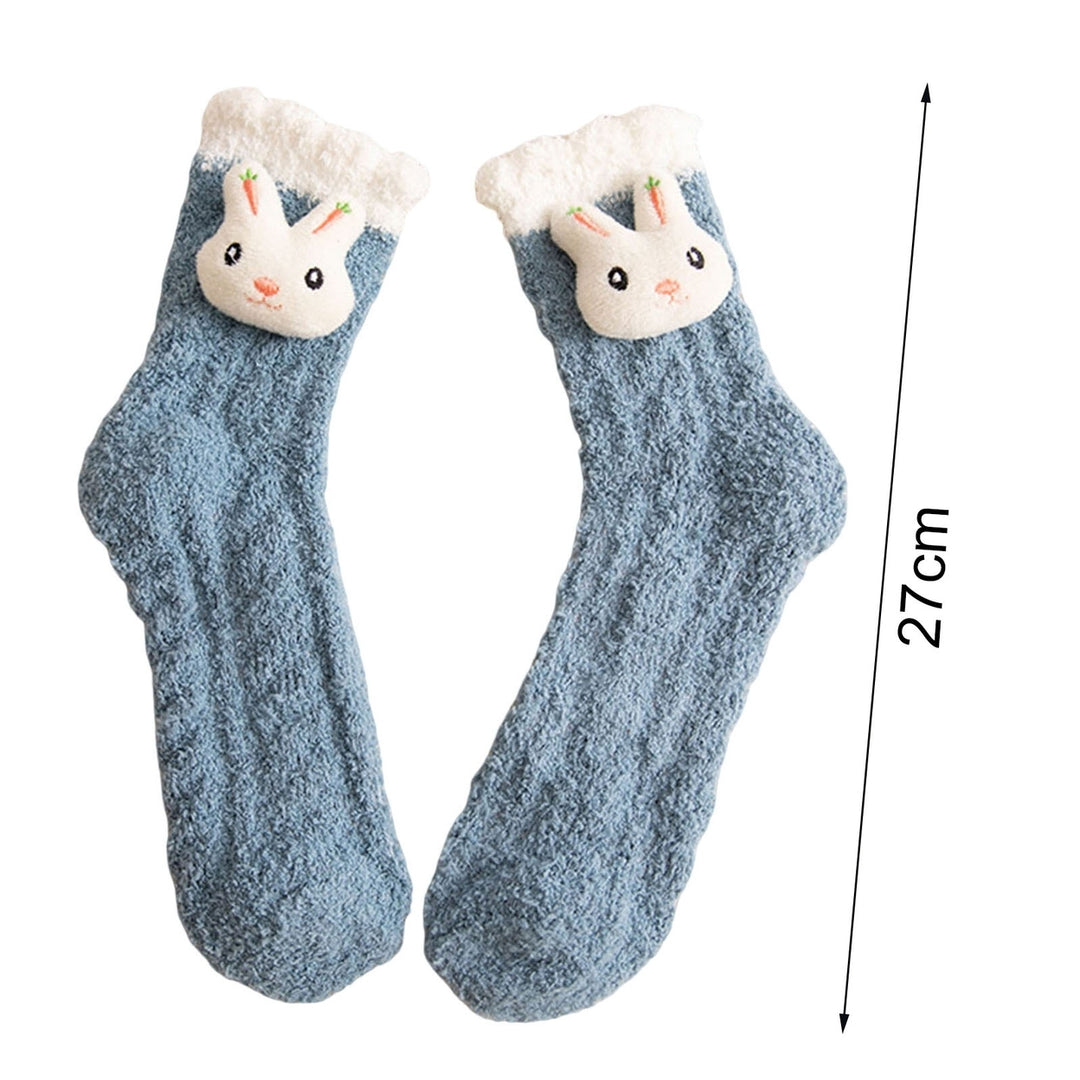 1 Pair Women Floor Socks Cartoon Rabbit Green Tree Coral Fleece Thicken Middle Tube Sleeping Socks for Daily Wear Image 12