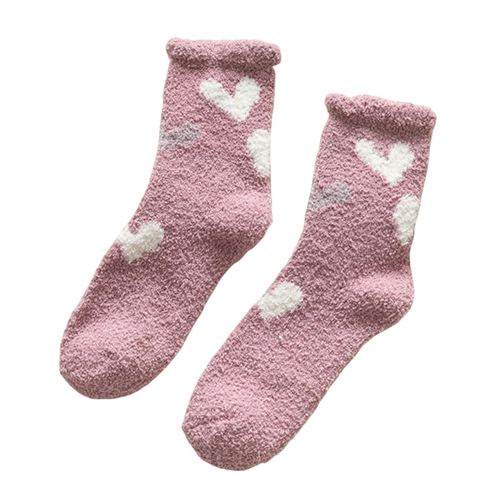 1 Pair Winter Floor Socks Stretchy Coral Fleece Cozy Contrast Color Thicken Keep Warm Soft Cartoon Animal Winter Sleep Image 1