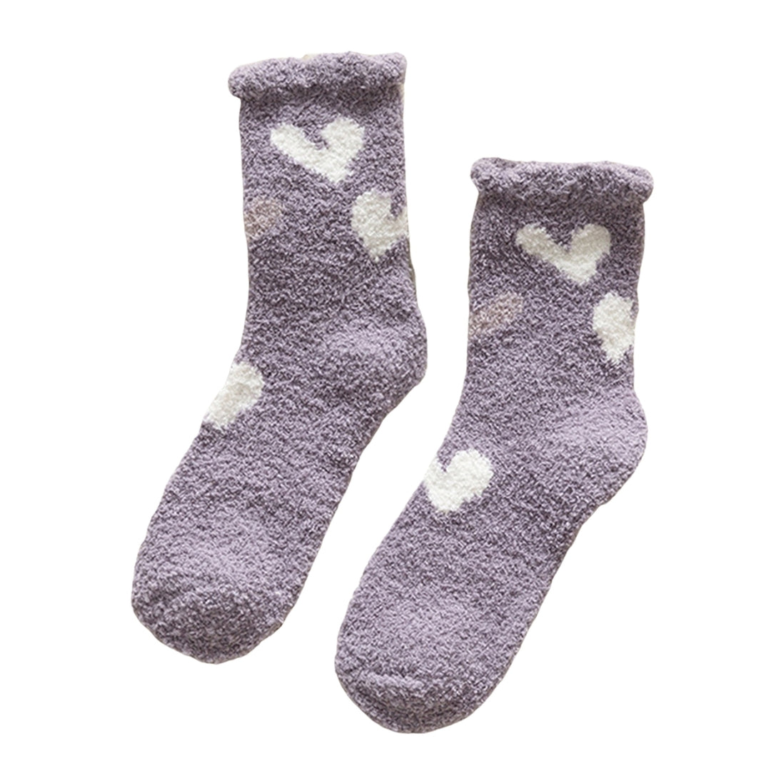 1 Pair Winter Floor Socks Stretchy Coral Fleece Cozy Contrast Color Thicken Keep Warm Soft Cartoon Animal Winter Sleep Image 8