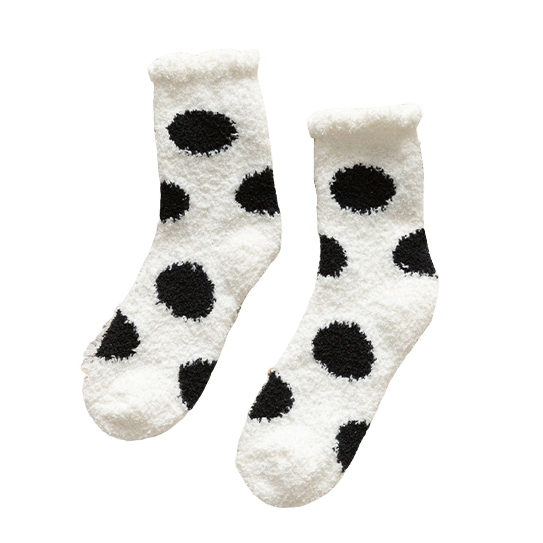 1 Pair Winter Floor Socks Stretchy Coral Fleece Cozy Contrast Color Thicken Keep Warm Soft Cartoon Animal Winter Sleep Image 1