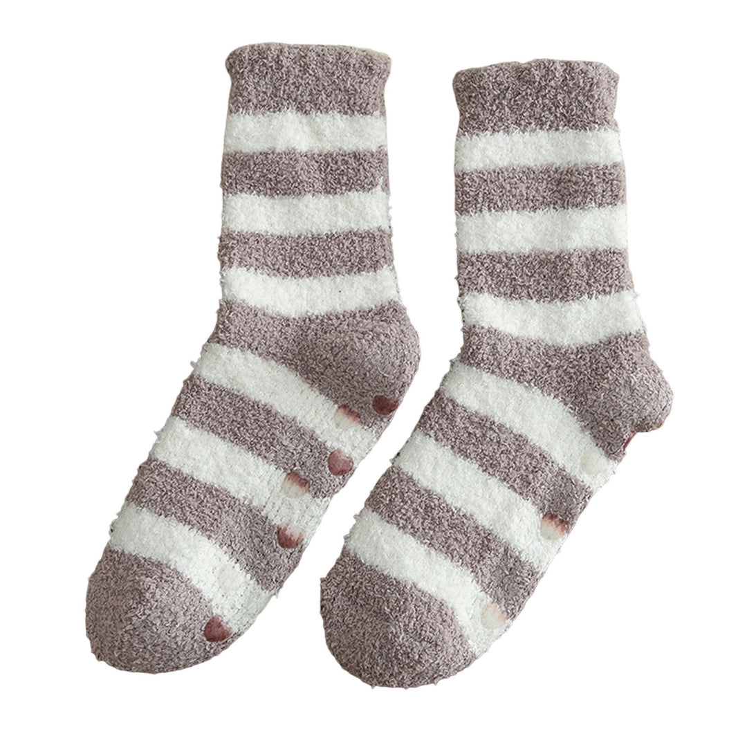 1 Pair Mid-Tube Non-slip Silicone Bottoms Unisex Socks Autumn Winter Striped Print Floor Socks Image 7