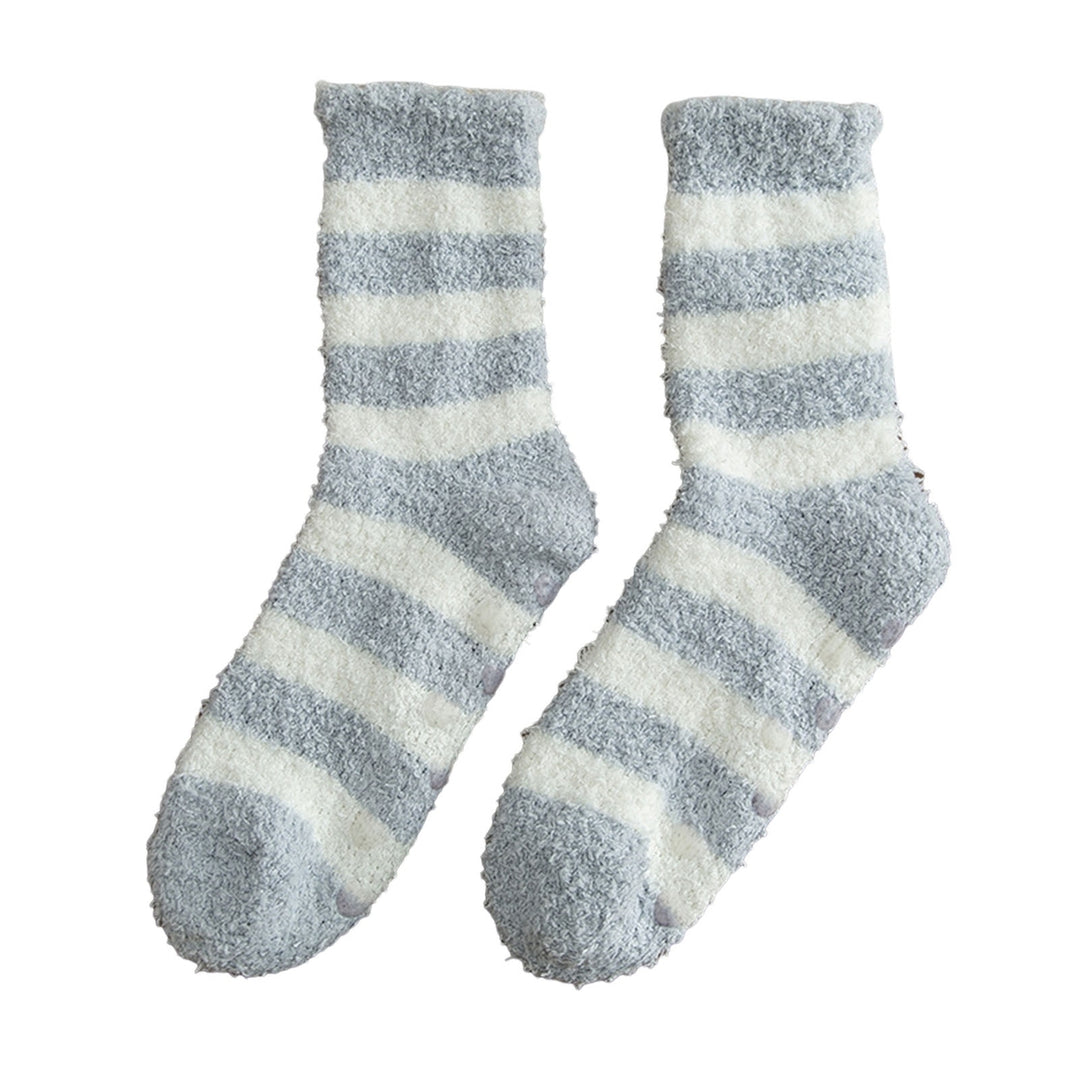 1 Pair Mid-Tube Non-slip Silicone Bottoms Unisex Socks Autumn Winter Striped Print Floor Socks Image 8