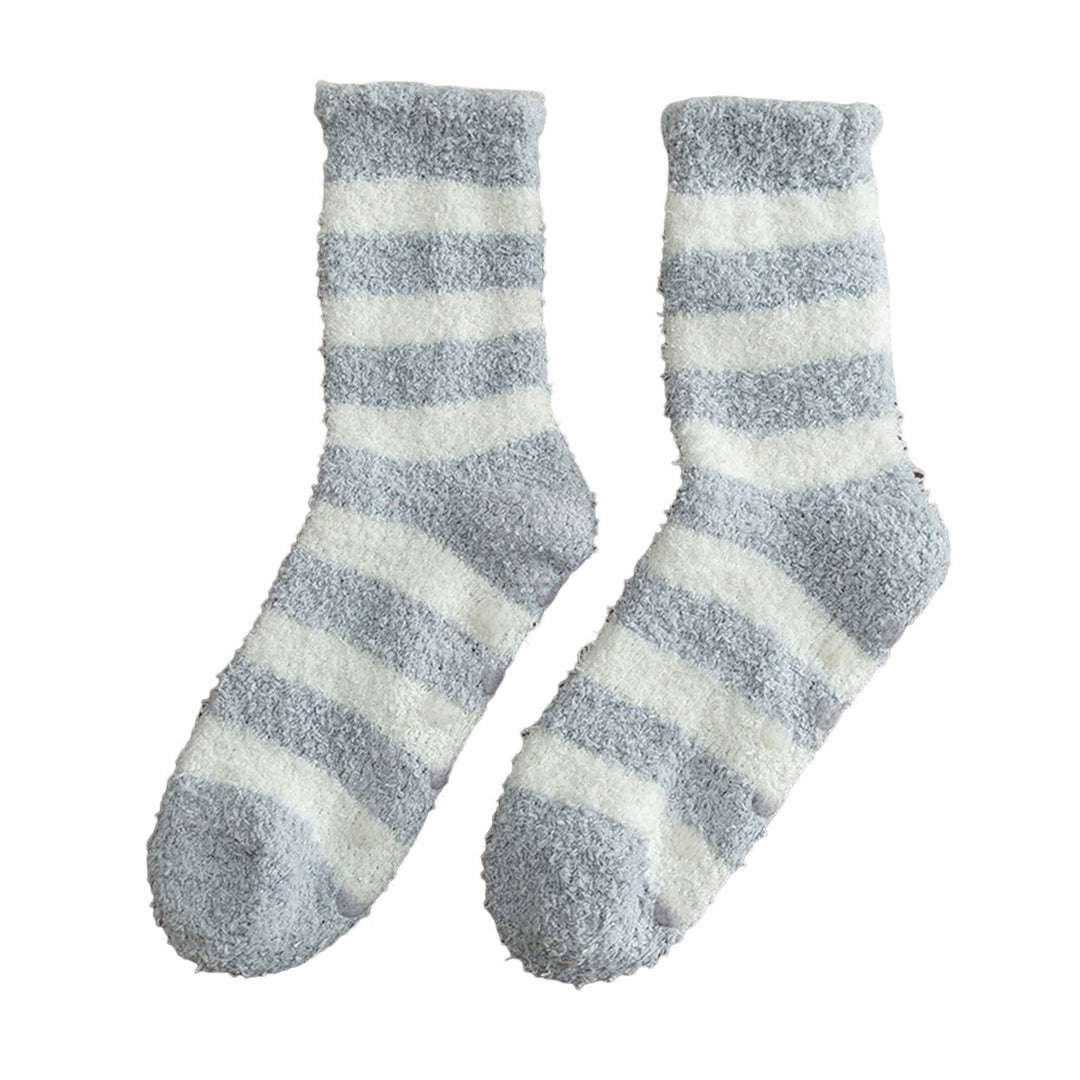 1 Pair Mid-Tube Non-slip Silicone Bottoms Unisex Socks Autumn Winter Striped Print Floor Socks Image 1