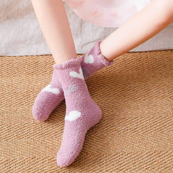 1 Pair Winter Floor Socks Stretchy Coral Fleece Cozy Contrast Color Thicken Keep Warm Soft Cartoon Animal Winter Sleep Image 12