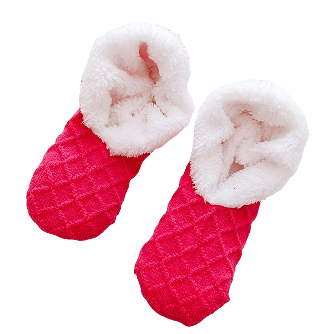 1 Pair Winter Floor Socks Knitted Non-slip Plush Solid Color Soft Keep Warm Particle Sole Anti-skid Casual Home Socks Image 1