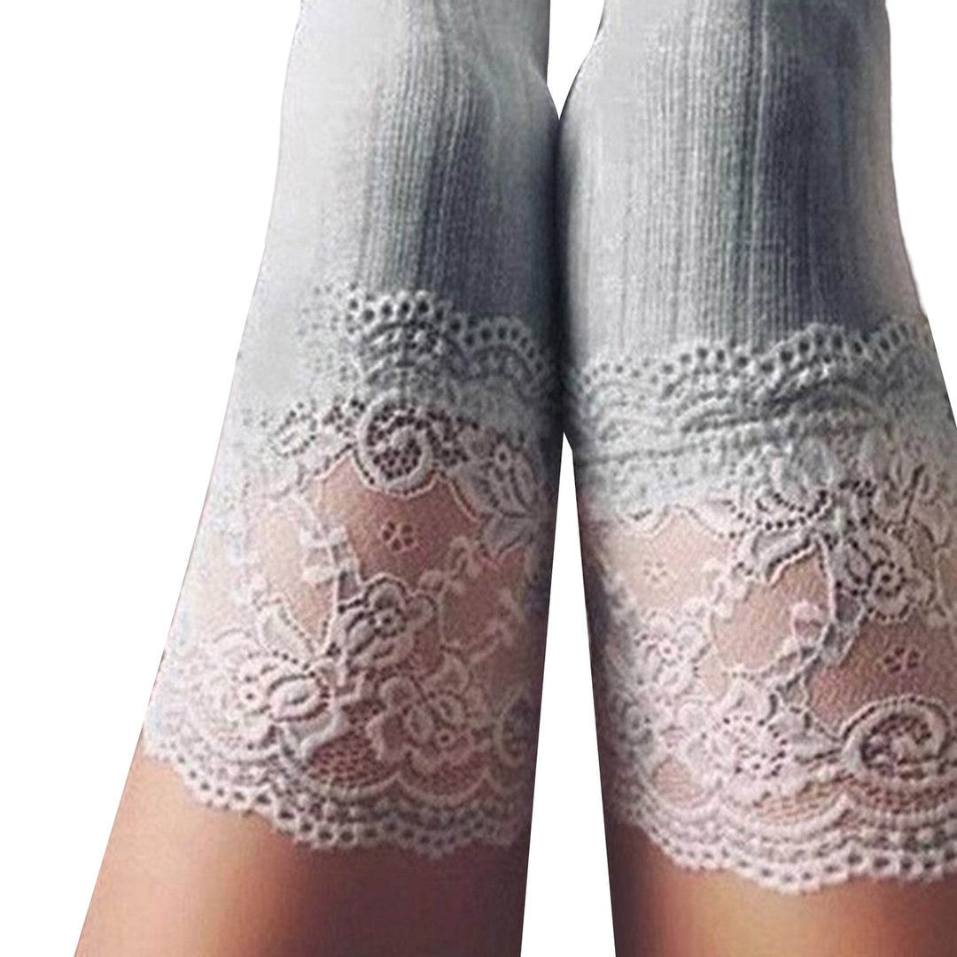 1 Pair Solid Color Lace Stitching High Elasticity Thickened Thigh Stockings Autumn Winter Women Over Knee Socks Image 4