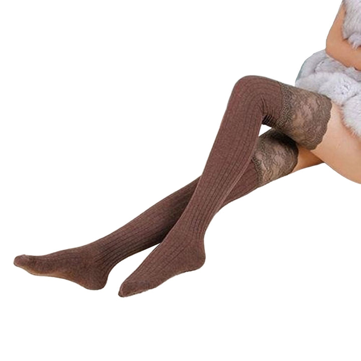 1 Pair Solid Color Lace Stitching High Elasticity Thickened Thigh Stockings Autumn Winter Women Over Knee Socks Image 6