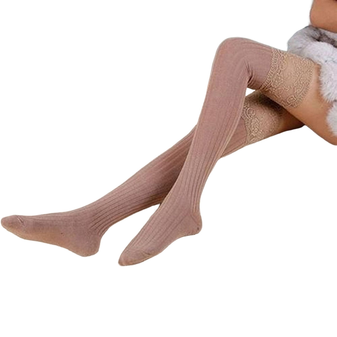 1 Pair Solid Color Lace Stitching High Elasticity Thickened Thigh Stockings Autumn Winter Women Over Knee Socks Image 7