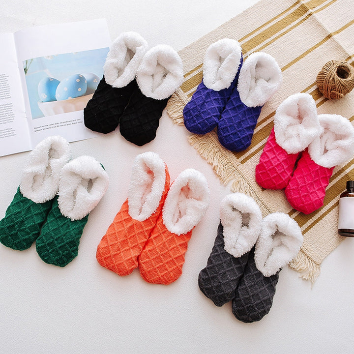 1 Pair Winter Floor Socks Knitted Non-slip Plush Solid Color Soft Keep Warm Particle Sole Anti-skid Casual Home Socks Image 9