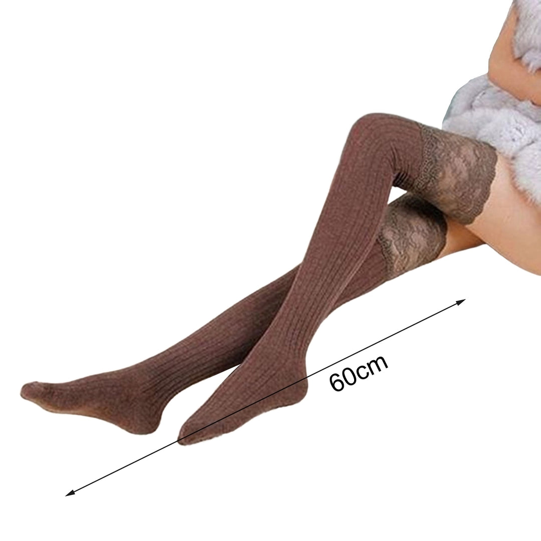 1 Pair Solid Color Lace Stitching High Elasticity Thickened Thigh Stockings Autumn Winter Women Over Knee Socks Image 11