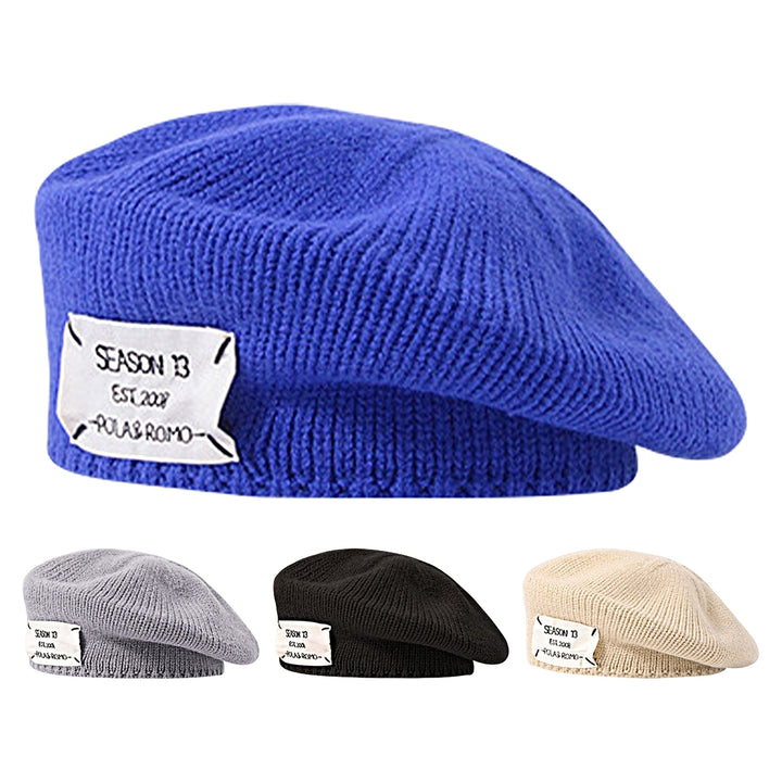 Letter Print Round Dome Solid Color Beret Cap Autumn Winter Women Knitted Painter Hat Fashion Accessories Image 1