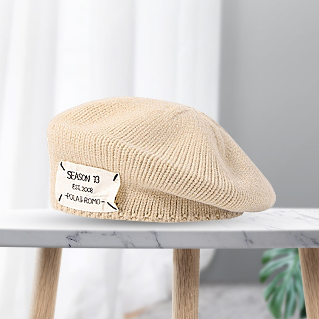 Letter Print Round Dome Solid Color Beret Cap Autumn Winter Women Knitted Painter Hat Fashion Accessories Image 11