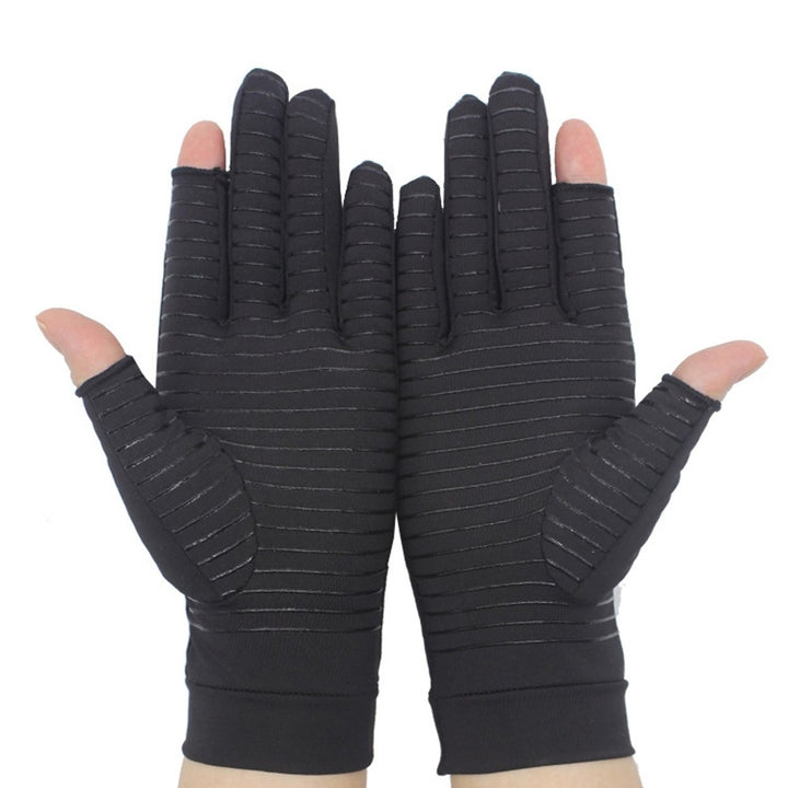 1 Pair Touch Screen Extended Wrist Strap High Elasticity Copper Fiber Gloves Unisex Open Two Fingers Shockproof Non-Slip Image 4