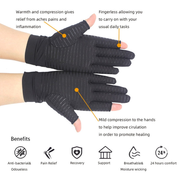 1 Pair Touch Screen Extended Wrist Strap High Elasticity Copper Fiber Gloves Unisex Open Two Fingers Shockproof Non-Slip Image 7