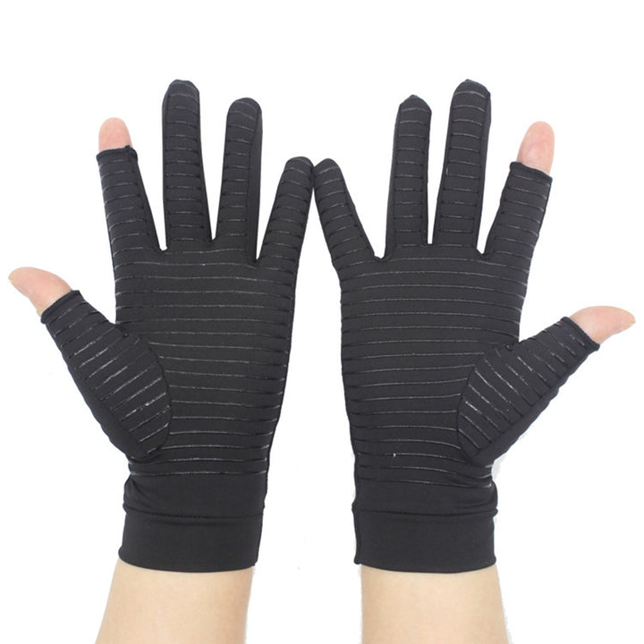 1 Pair Touch Screen Extended Wrist Strap High Elasticity Copper Fiber Gloves Unisex Open Two Fingers Shockproof Non-Slip Image 10