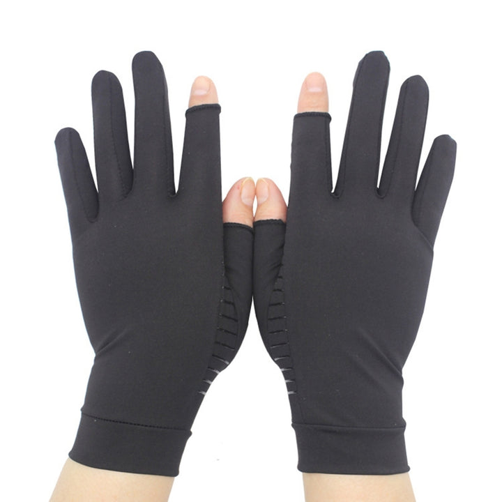 1 Pair Touch Screen Extended Wrist Strap High Elasticity Copper Fiber Gloves Unisex Open Two Fingers Shockproof Non-Slip Image 12