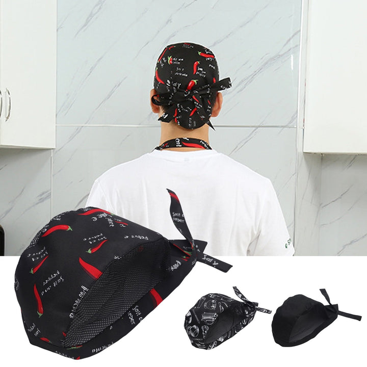 Chef Hat Printing Bouncy Mesh Adjustable Unisex Prevent Hair Falling Lace Up Pepper Restaurant Working Hat for Hotel Image 8