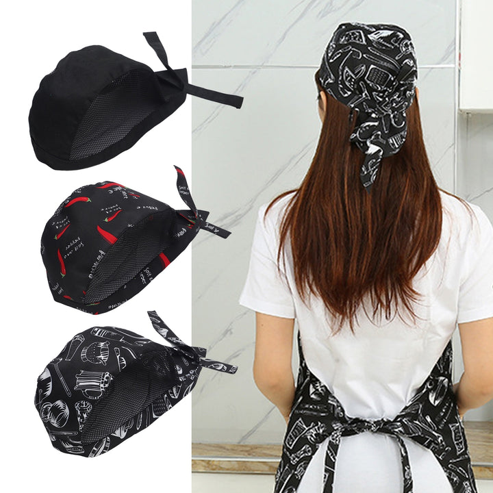 Chef Hat Printing Bouncy Mesh Adjustable Unisex Prevent Hair Falling Lace Up Pepper Restaurant Working Hat for Hotel Image 9