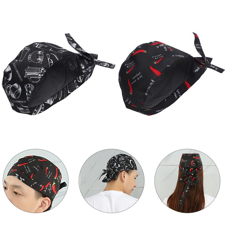 Chef Hat Printing Bouncy Mesh Adjustable Unisex Prevent Hair Falling Lace Up Pepper Restaurant Working Hat for Hotel Image 10