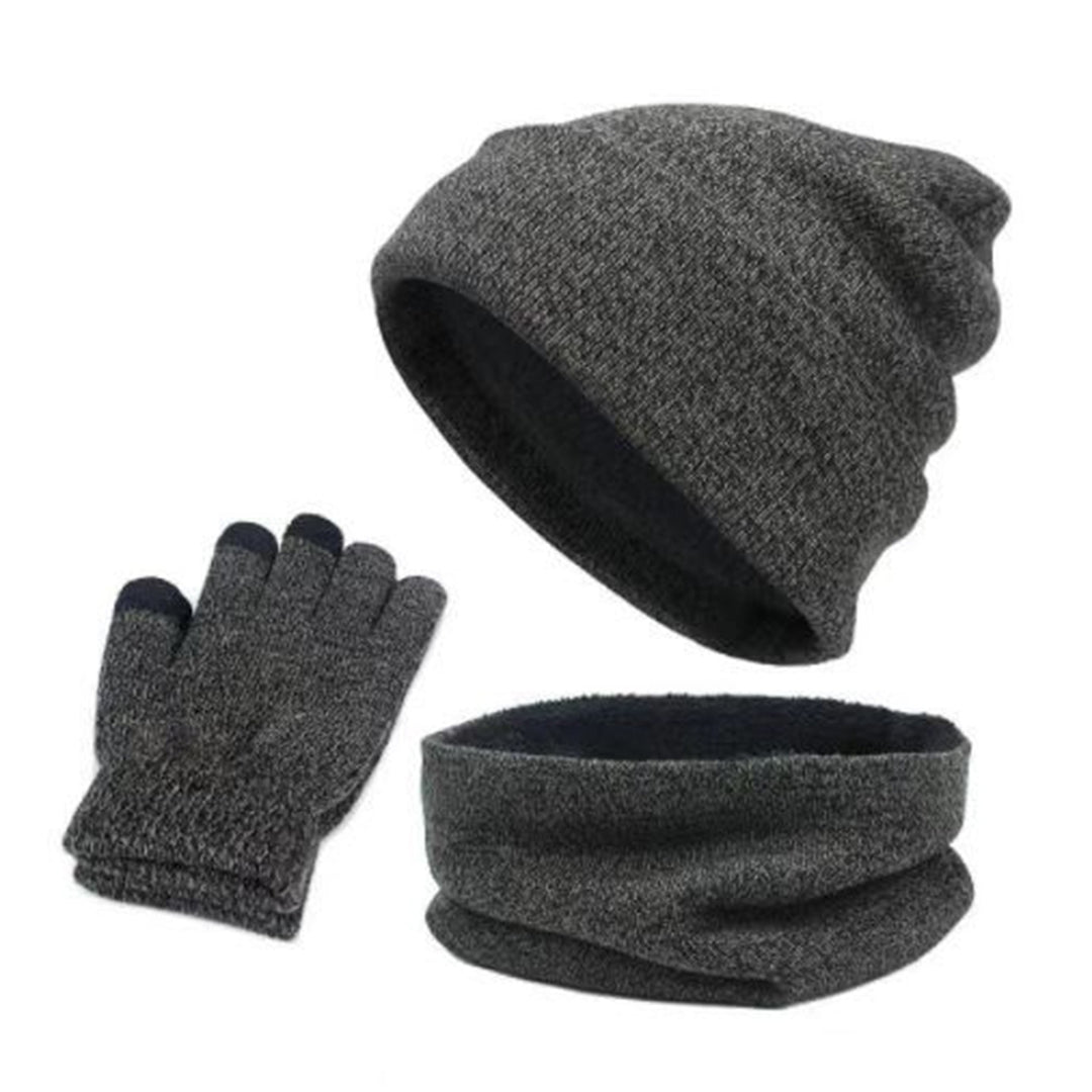1 Set Unisex Hat Gloves Scarf Solid Color Touch Screen Sweat Absorption Autumn Winter Knitted Beanies Cap for Daily Wear Image 3