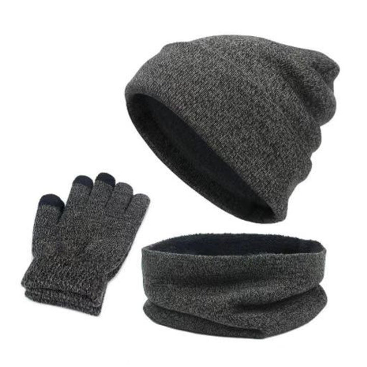 1 Set Unisex Hat Gloves Scarf Solid Color Touch Screen Sweat Absorption Autumn Winter Knitted Beanies Cap for Daily Wear Image 1