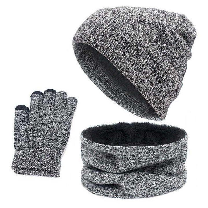 1 Set Unisex Hat Gloves Scarf Solid Color Touch Screen Sweat Absorption Autumn Winter Knitted Beanies Cap for Daily Wear Image 1