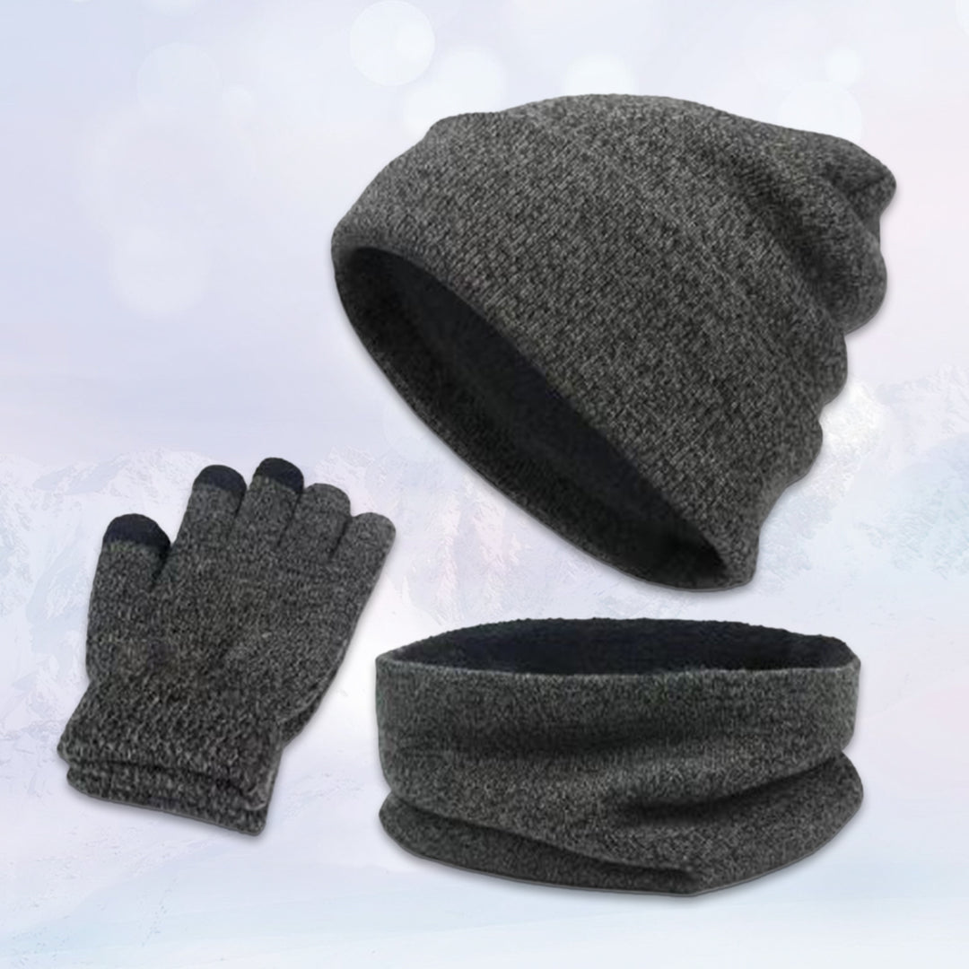 1 Set Unisex Hat Gloves Scarf Solid Color Touch Screen Sweat Absorption Autumn Winter Knitted Beanies Cap for Daily Wear Image 10