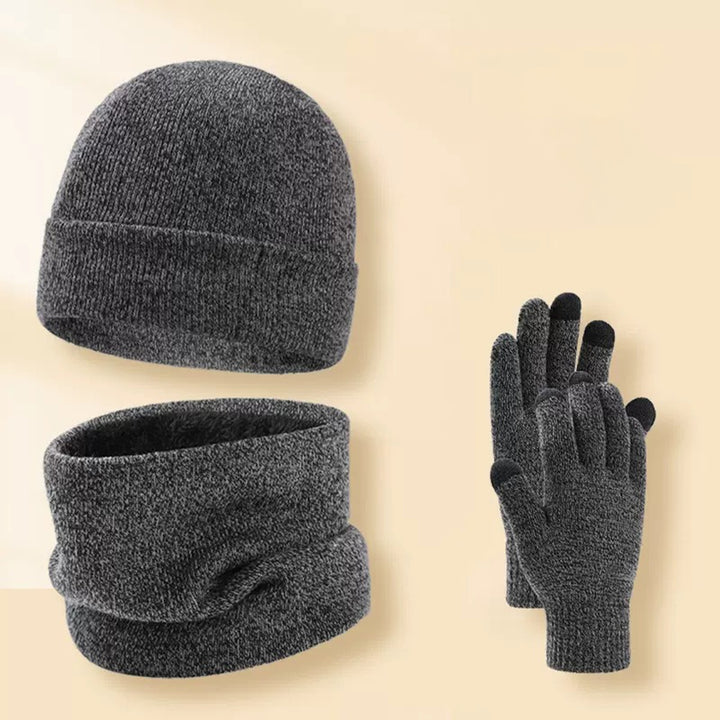 1 Set Unisex Hat Gloves Scarf Solid Color Touch Screen Sweat Absorption Autumn Winter Knitted Beanies Cap for Daily Wear Image 11