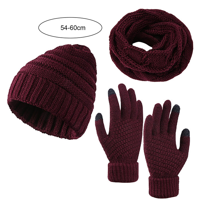 3Pcs/Set Ear Protection Hemming Cuffs Thickened Stretchy Scarf Hat Gloves Set Unisex Winter Solid Color Knitted Beanie Image 6