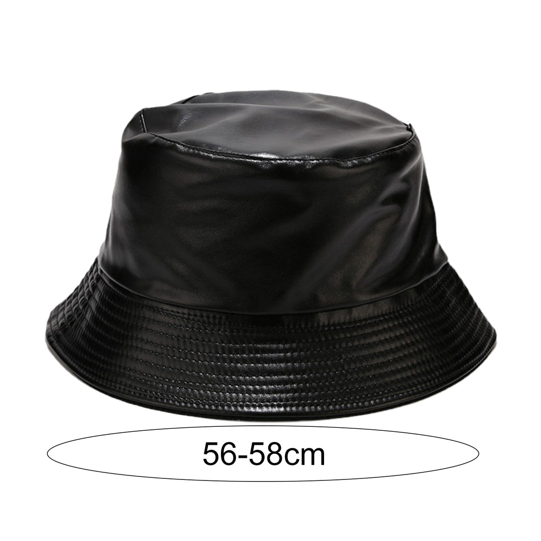 Unisex Bucket Hat Waterproof Solid Color Reversible Sun Cap Faux Leather Flat Top Fisherman Hat for Daily Wear Image 9