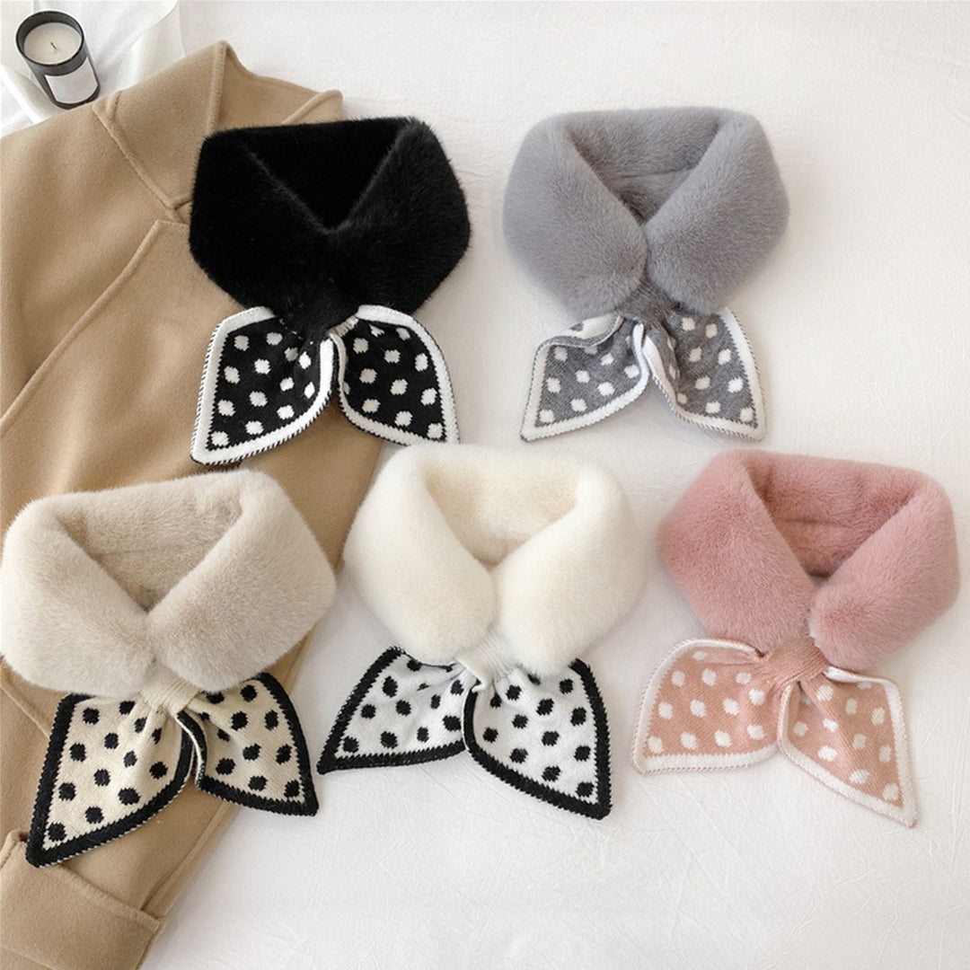 Women Scarf Dot Pattern Fish Tail Fluffy Patchwork Scarf Faux Rabbit faux Windproof Neck Warmer for Outdoor Image 1