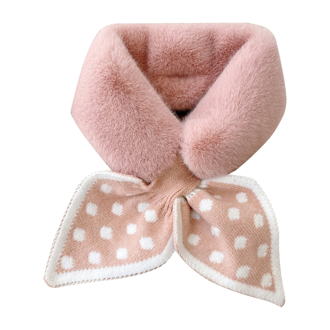 Women Scarf Dot Pattern Fish Tail Fluffy Patchwork Scarf Faux Rabbit faux Windproof Neck Warmer for Outdoor Image 1