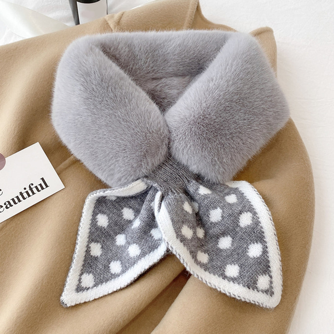 Women Scarf Dot Pattern Fish Tail Fluffy Patchwork Scarf Faux Rabbit faux Windproof Neck Warmer for Outdoor Image 8