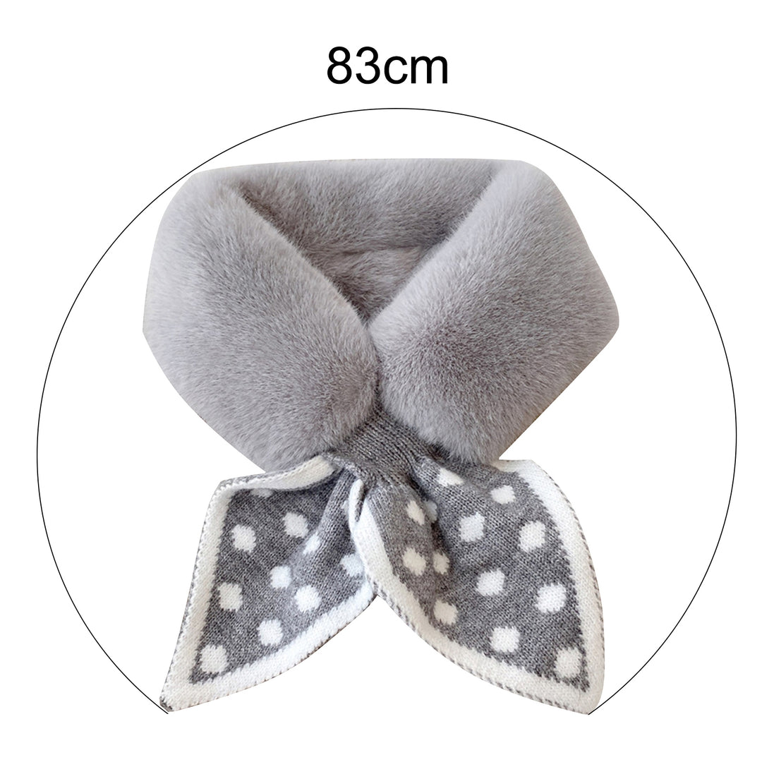 Women Scarf Dot Pattern Fish Tail Fluffy Patchwork Scarf Faux Rabbit faux Windproof Neck Warmer for Outdoor Image 10