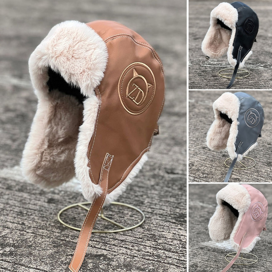 Winter Women Bomber Hat Plush Lining Solid Color Ear Protection Fluffy Windproof Letter Embroidery Earflap Hat for Image 1