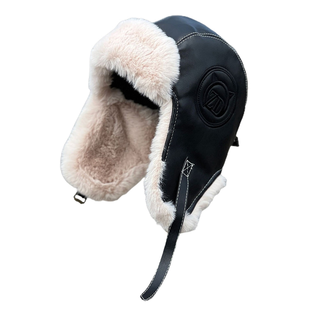 Winter Women Bomber Hat Plush Lining Solid Color Ear Protection Fluffy Windproof Letter Embroidery Earflap Hat for Image 2