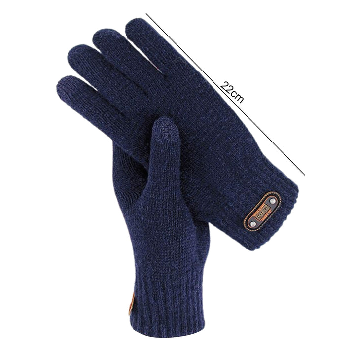 1 Pair Faux Leather Logo 3D Jacquard Ribbed Cuffs Thickened Fleece Lining Men Gloves Autumn Winter Touch Screen Knitted Image 8