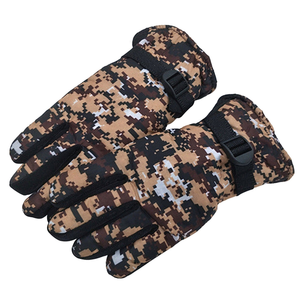 1 Pair Winter Unisex Gloves Camouflage Thicken Plush Lining Anti Skid Adjustable Thermal Gloves for Cycling Skiing Image 2