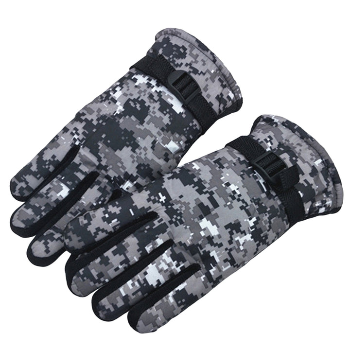 1 Pair Winter Unisex Gloves Camouflage Thicken Plush Lining Anti Skid Adjustable Thermal Gloves for Cycling Skiing Image 3
