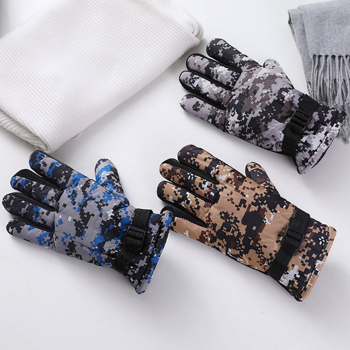 1 Pair Winter Unisex Gloves Camouflage Thicken Plush Lining Anti Skid Adjustable Thermal Gloves for Cycling Skiing Image 7