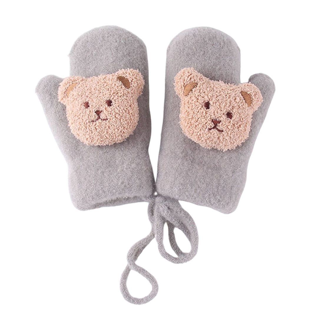1 Pair 3-8 Years Hanging Rope Thickened Cute Winter Gloves Cartoon Bear Decor Baby Mittens Image 3