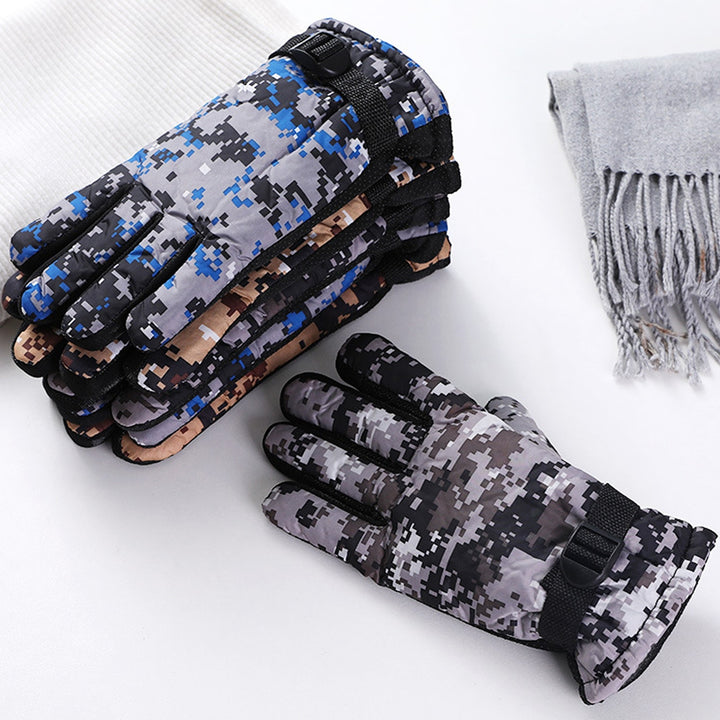 1 Pair Winter Unisex Gloves Camouflage Thicken Plush Lining Anti Skid Adjustable Thermal Gloves for Cycling Skiing Image 8