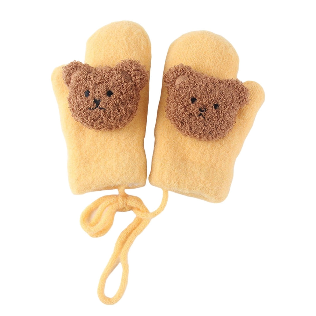 1 Pair 3-8 Years Hanging Rope Thickened Cute Winter Gloves Cartoon Bear Decor Baby Mittens Image 4