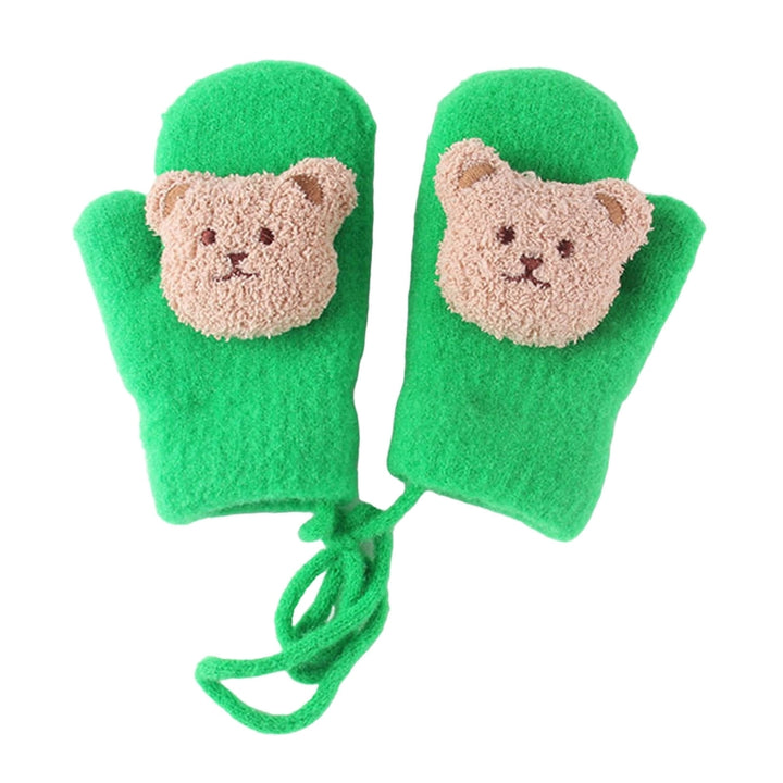 1 Pair 3-8 Years Hanging Rope Thickened Cute Winter Gloves Cartoon Bear Decor Baby Mittens Image 4